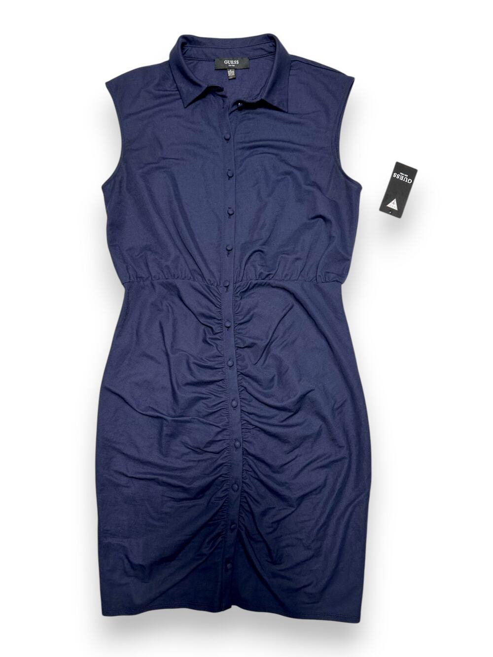 NWT GUESS Navy Blue Sleeveless Polo Dress W/ Front Ruching Detail Size 4